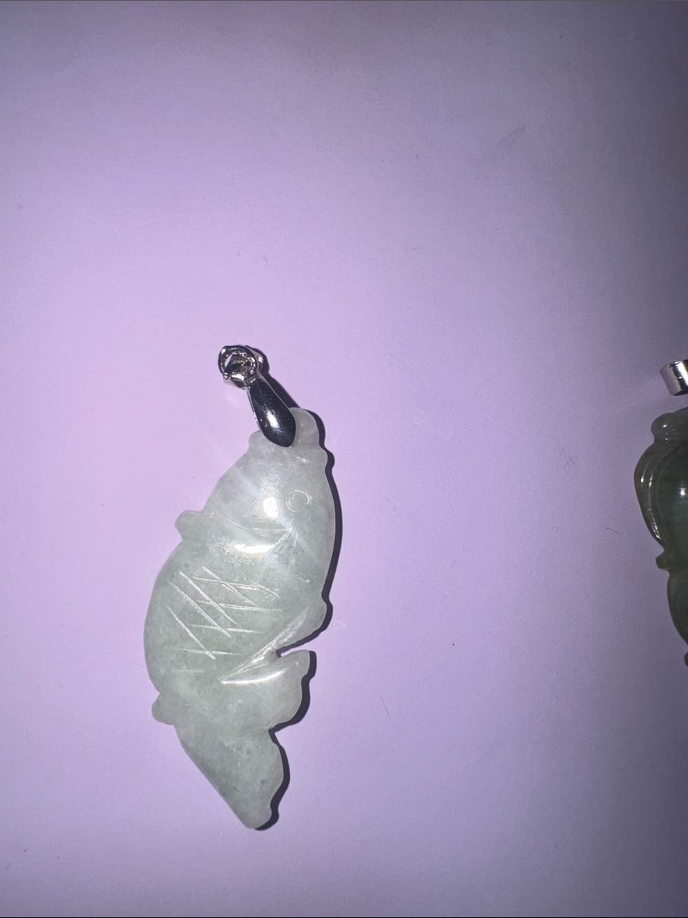 Hand-Carved Green Jade Fish Pendant Necklace - Hand carved cabbage.